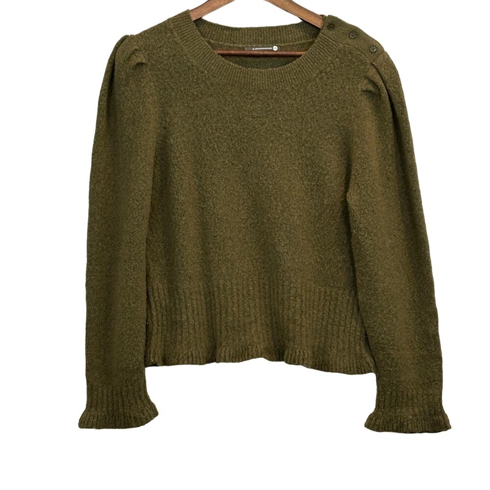 Anthropologie Drea Cropped Sweater Large Olive Green Merino Alpaca Wool Blend